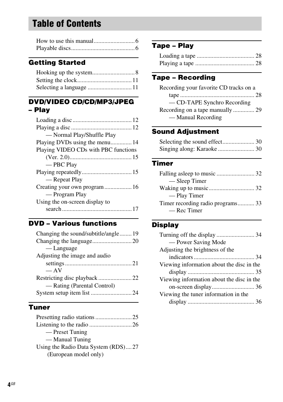 Sony CMT-DV2D User Manual | Page 4 / 56