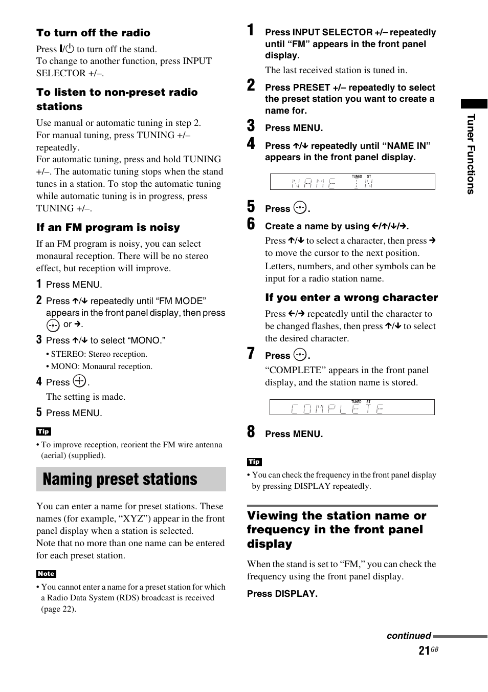 Naming preset stations | Sony 4-170-060-12(1) User Manual | Page 21 / 40