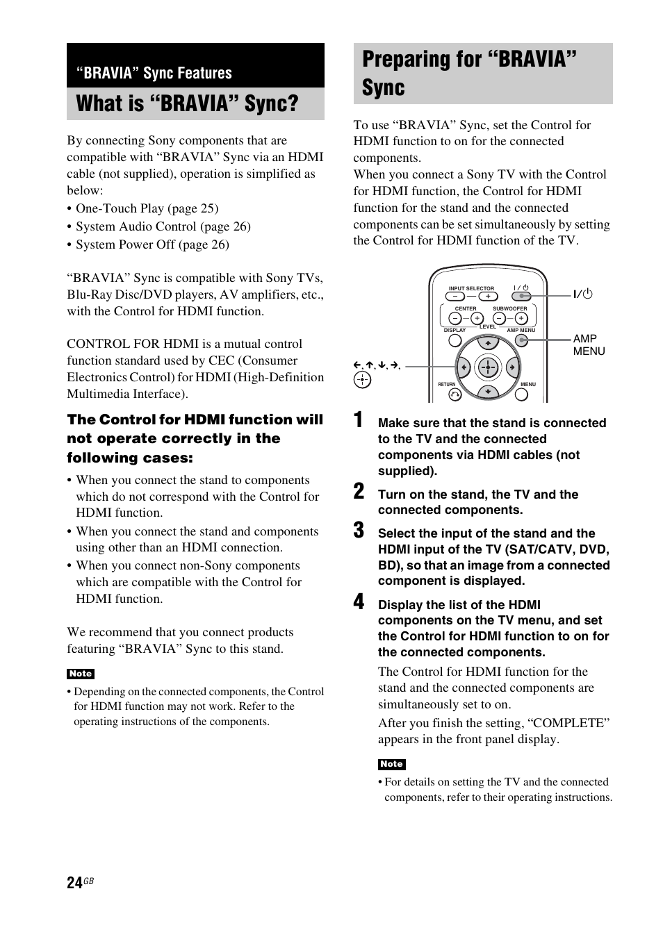 Bravia” sync features, What is “bravia” sync, Preparing for “bravia” sync | What is “bravia” sync? preparing for “bravia” sync | Sony 4-170-060-12(1) User Manual | Page 24 / 40