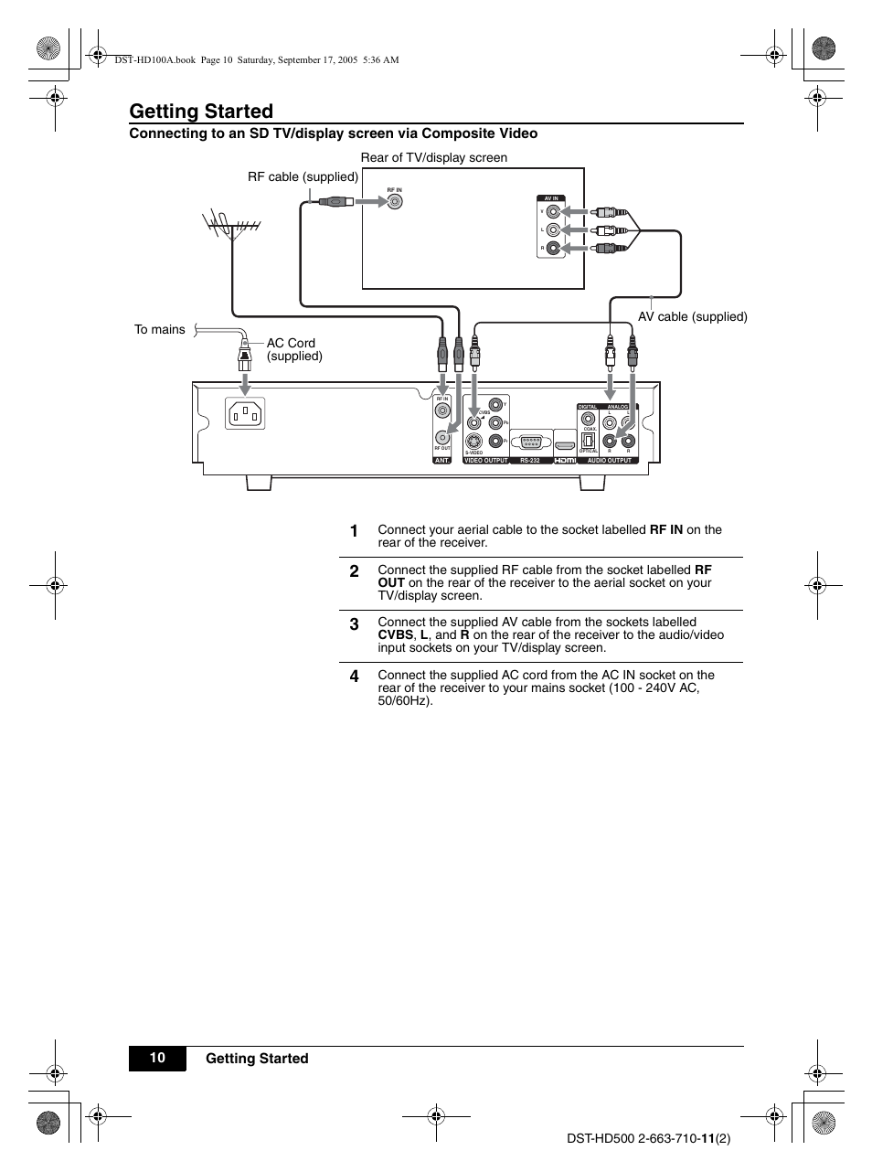 Getting started, 10 getting started | Sony DST-HD500 User Manual | Page 10 / 28