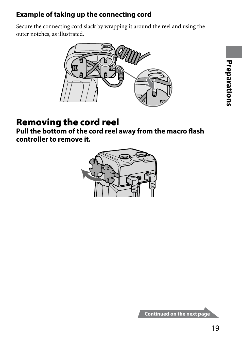 Removing the cord reel | Sony HVL-MT24AM User Manual | Page 19 / 295