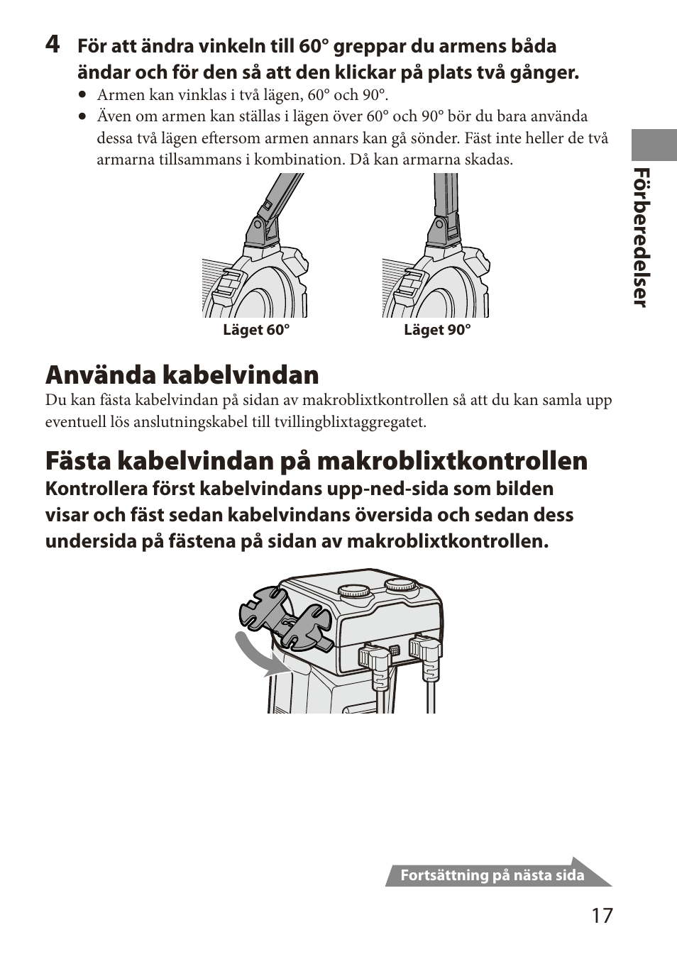 Använda kabelvindan, Fästa kabelvindan på makroblixtkontrollen, 1 för ber edelser | Sony HVL-MT24AM User Manual | Page 193 / 295