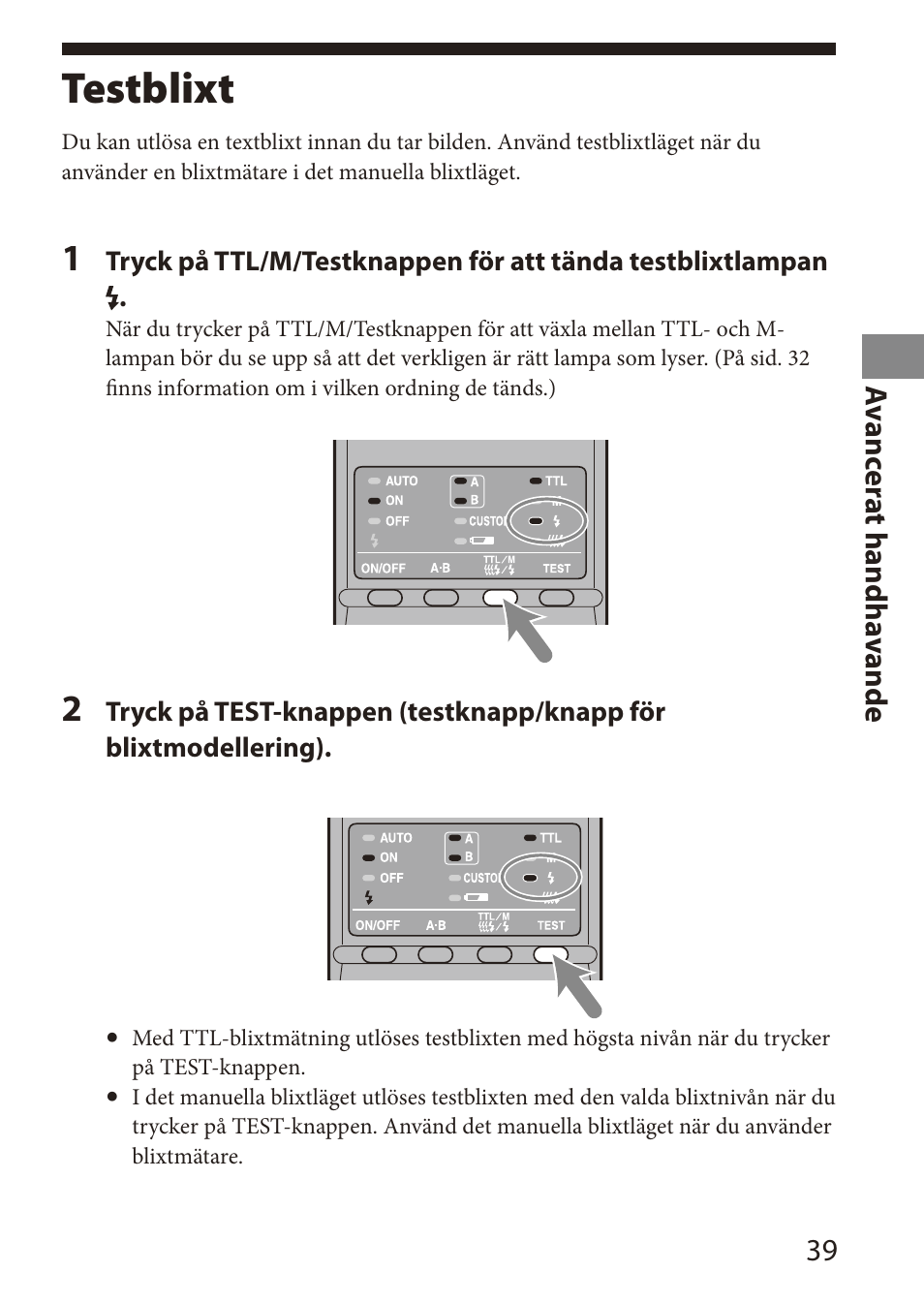 Testblixt | Sony HVL-MT24AM User Manual | Page 215 / 295