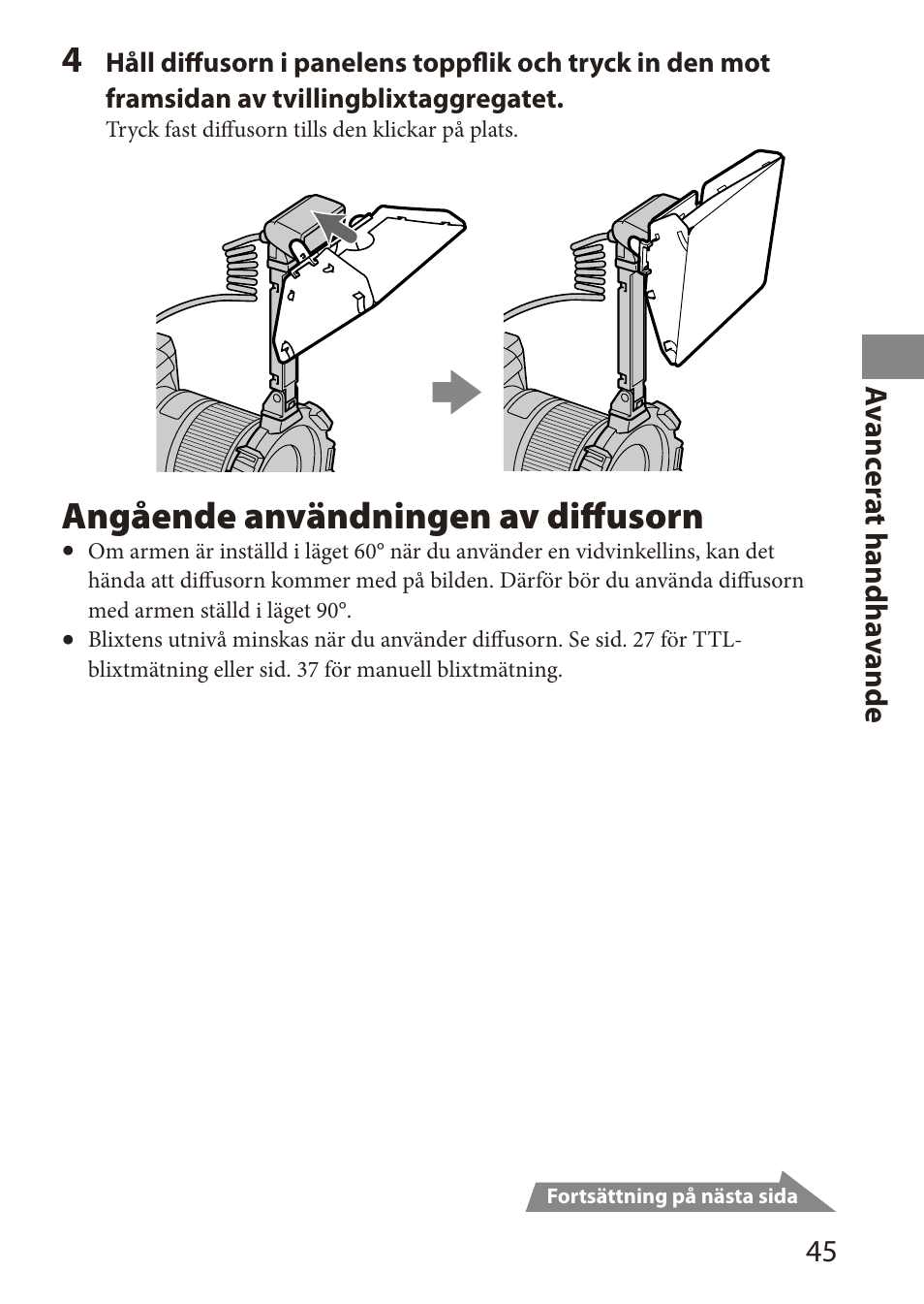 Angående användningen av diffusorn | Sony HVL-MT24AM User Manual | Page 221 / 295