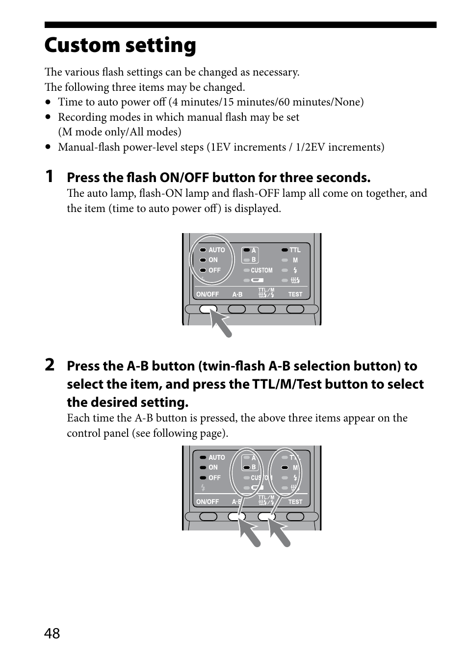 Custom setting | Sony HVL-MT24AM User Manual | Page 48 / 295