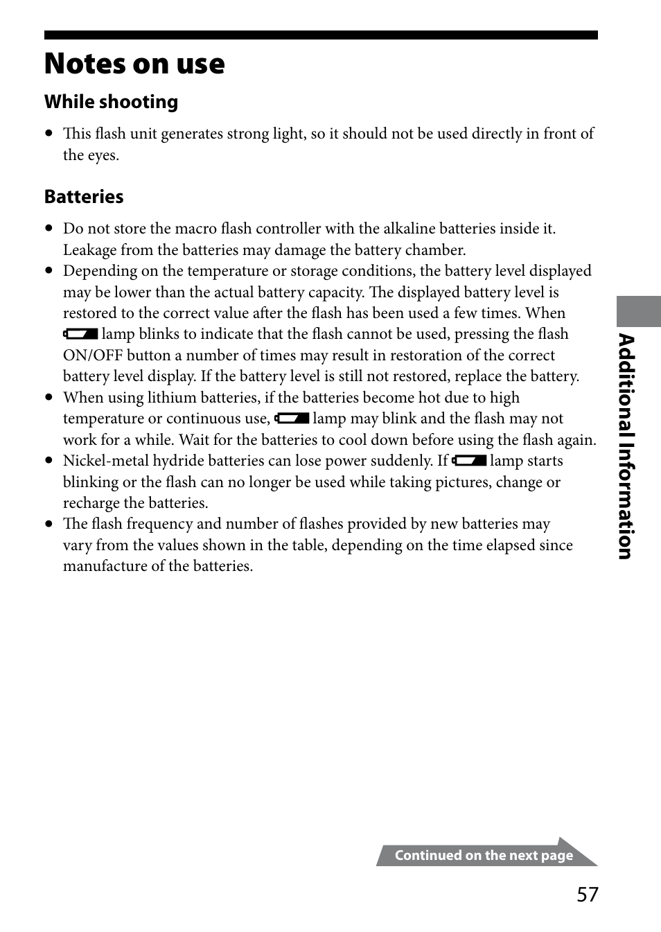 A dditional inf orma tion | Sony HVL-MT24AM User Manual | Page 57 / 295