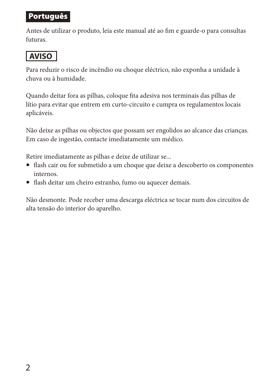 Português, Aviso | Sony HVL-MT24AM User Manual | Page 62 / 295