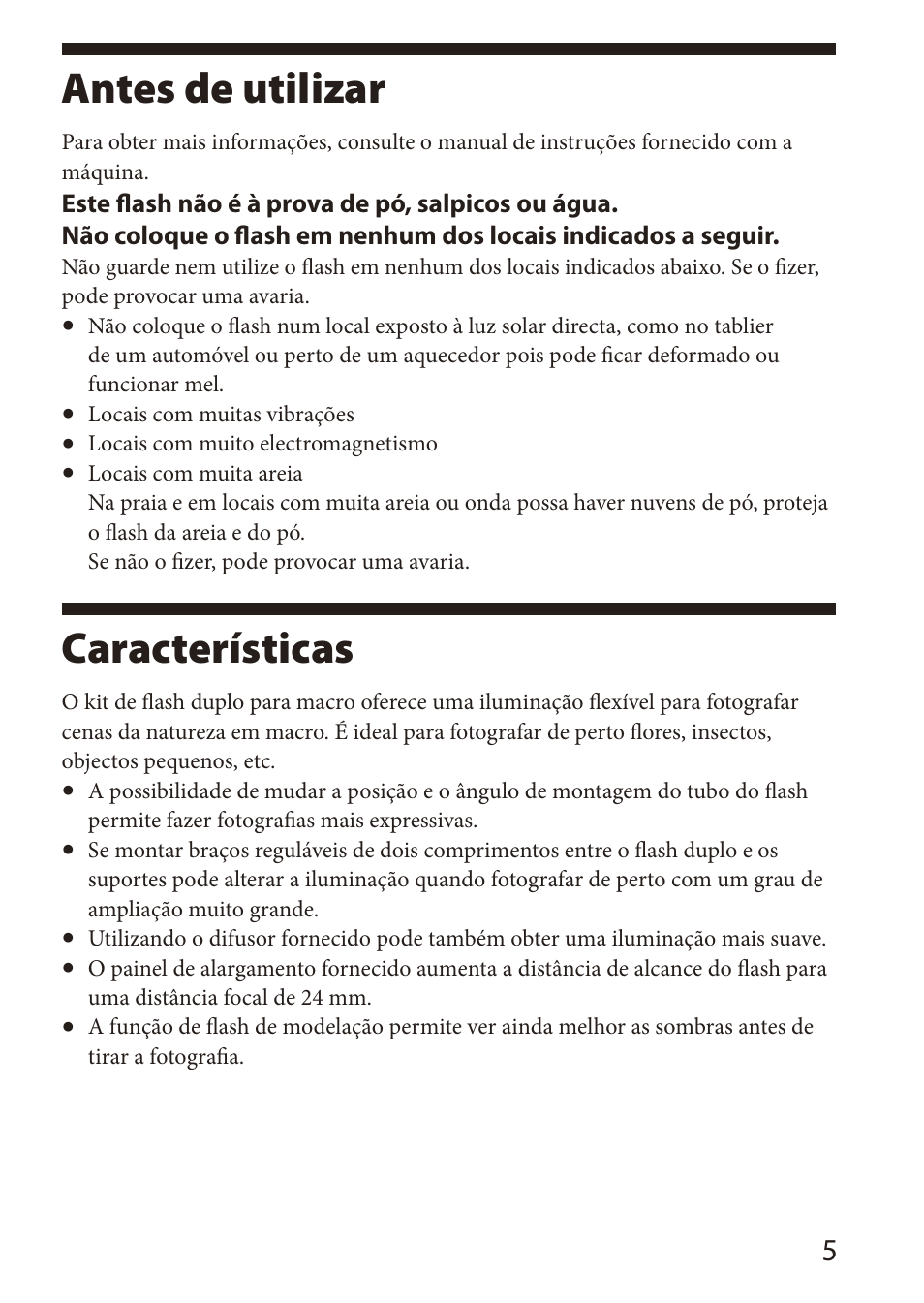 Características, Antes de utilizar | Sony HVL-MT24AM User Manual | Page 65 / 295