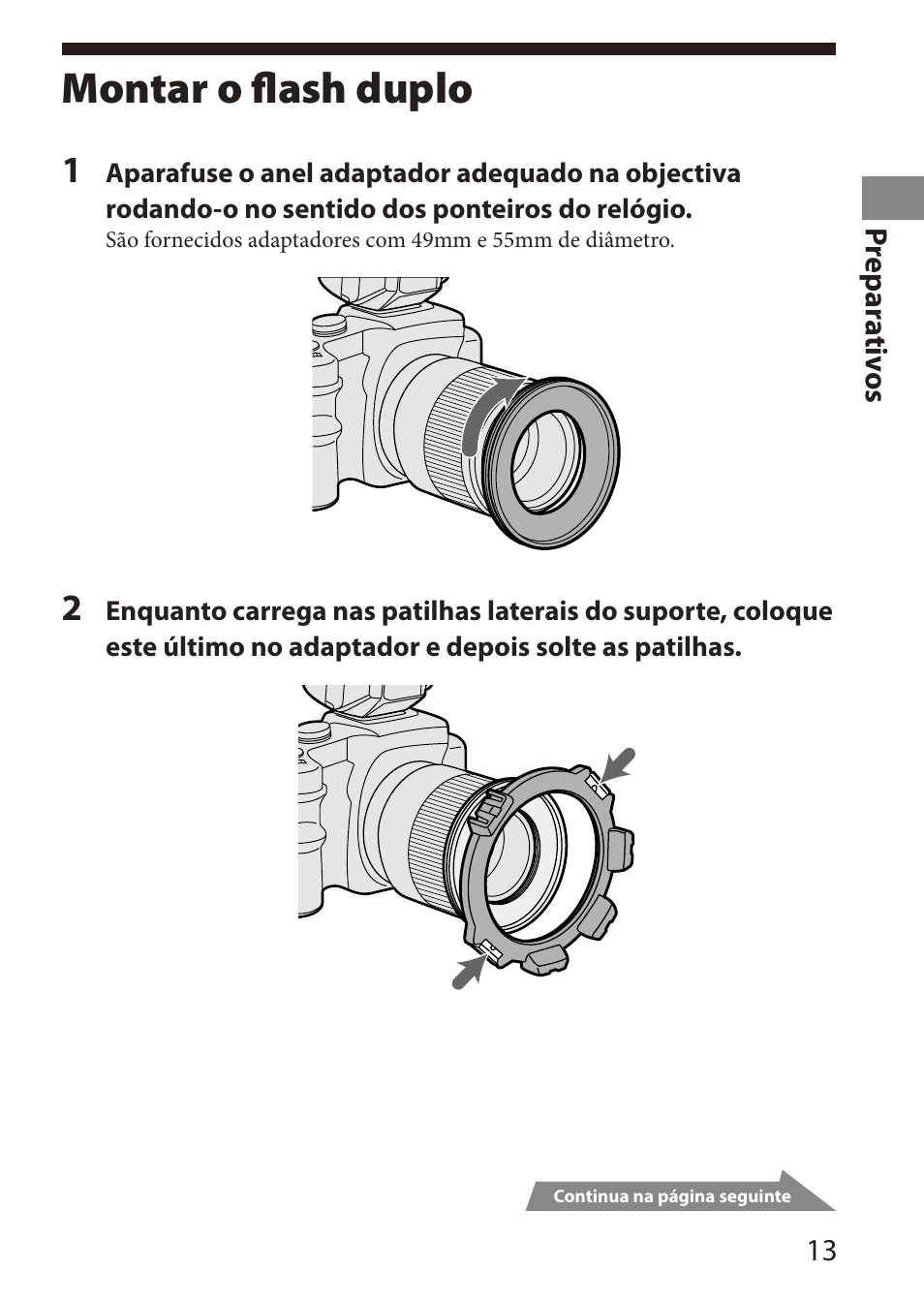 Montar o flash duplo | Sony HVL-MT24AM User Manual | Page 73 / 295