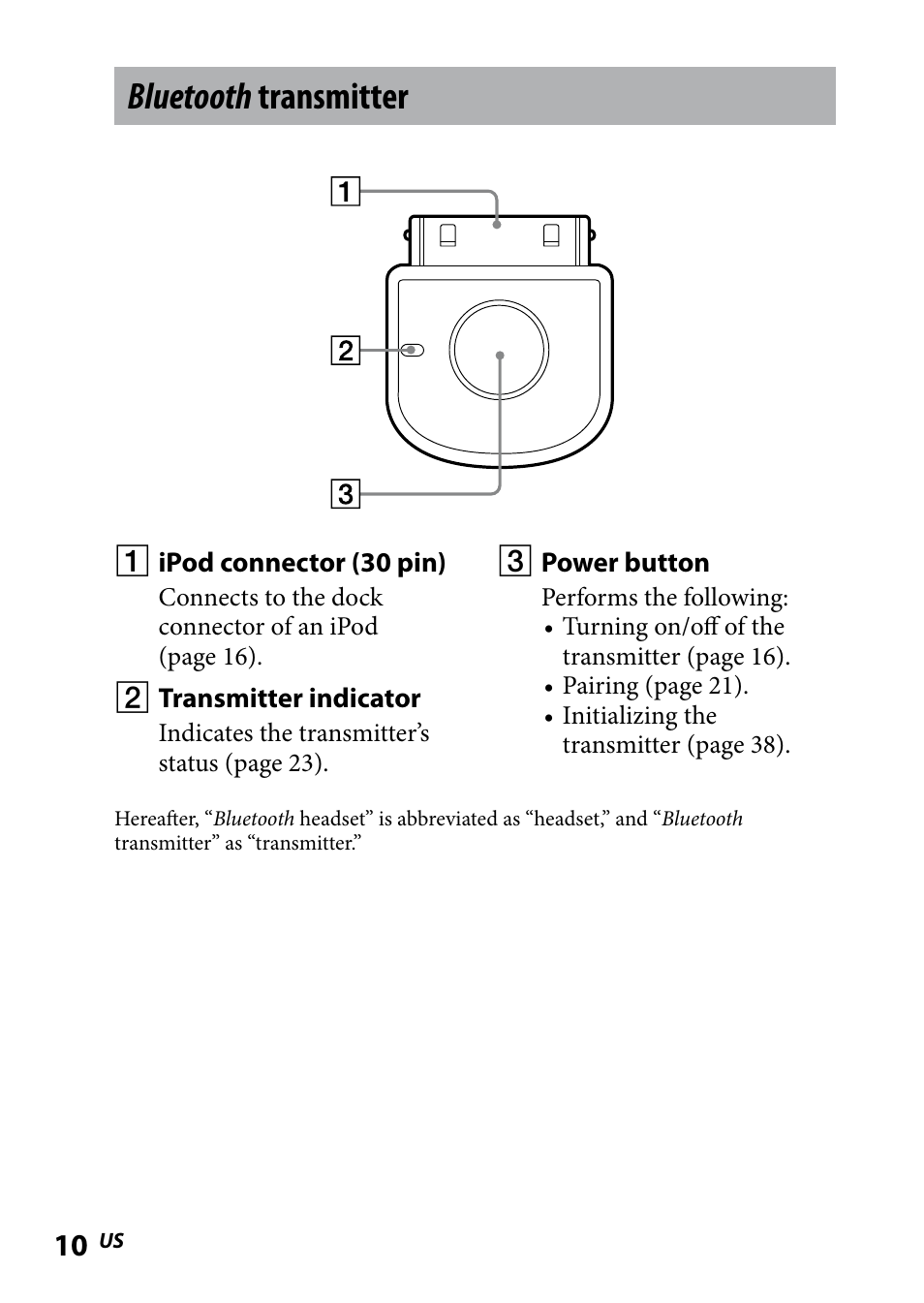 Bluetooth transmitter, Oth transmitter | Sony DR BT160IK User Manual | Page 10 / 84