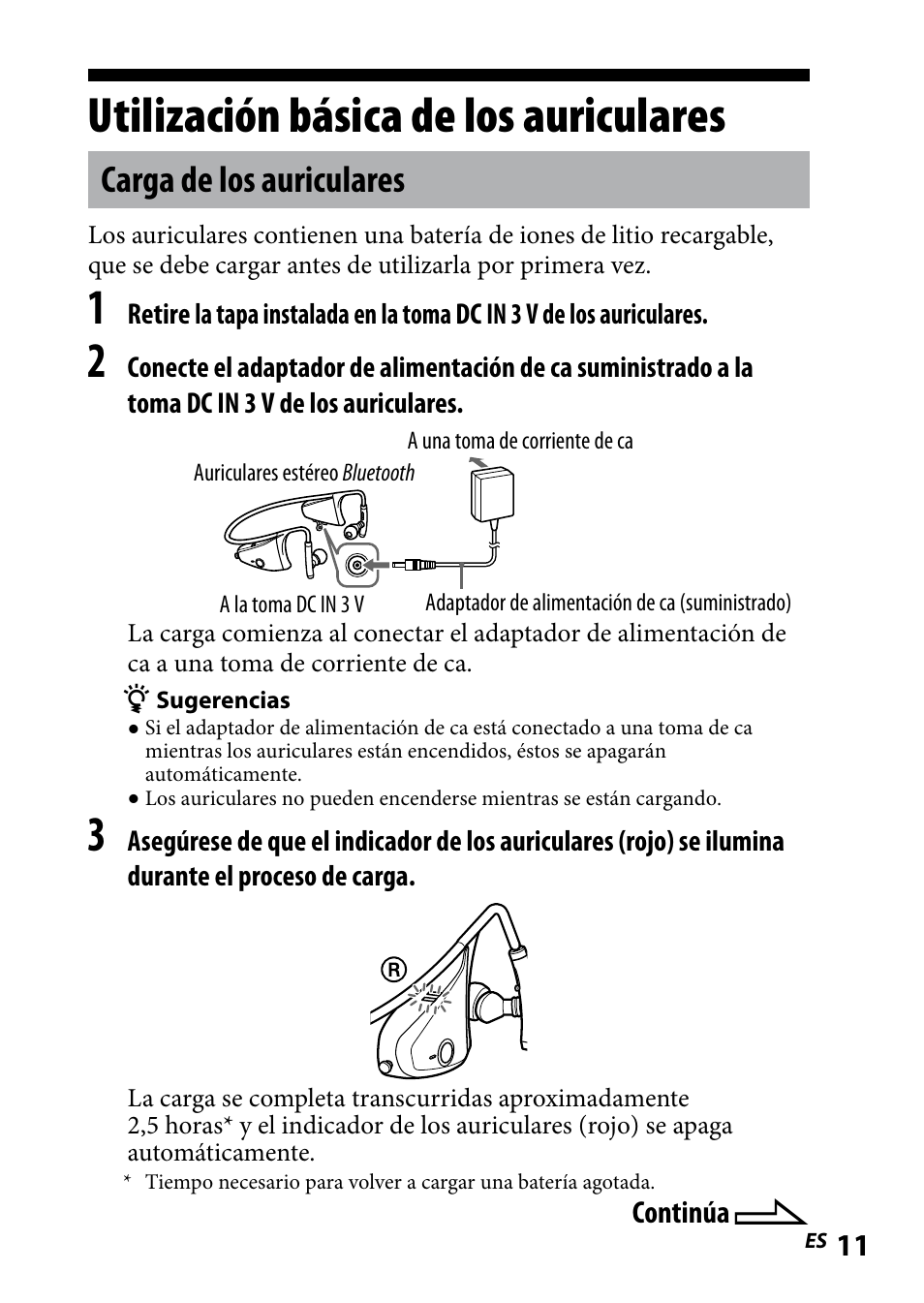 Utilización básica de los auriculares, Carga de los auriculares, Utilización.básica.de.los | Auriculares | Sony DR BT160IK User Manual | Page 51 / 84