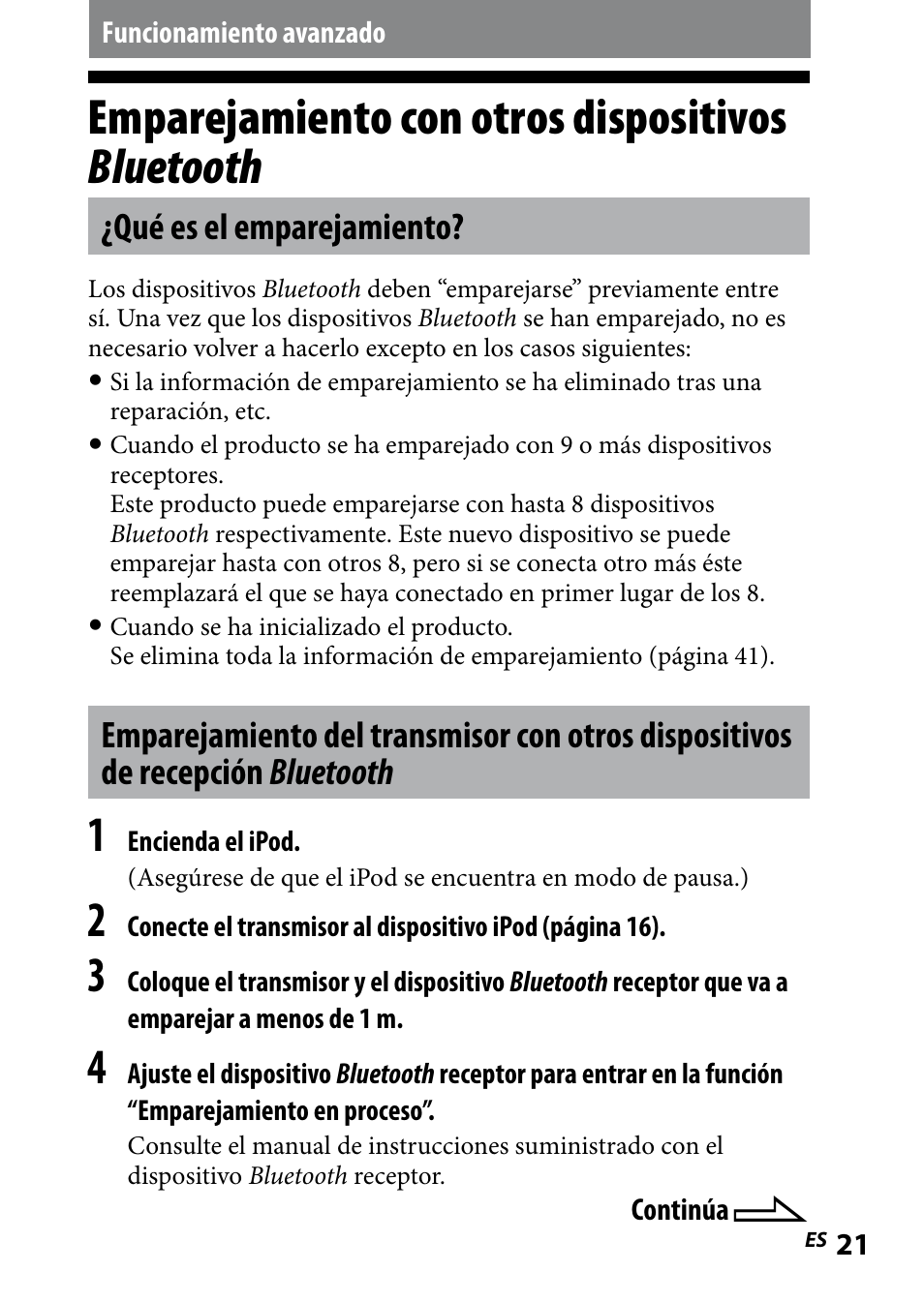 Funcionamiento avanzado, Emparejamiento con otros dispositivos bluetooth, Qué es el emparejamiento | Emparejamiento.con.otros, Dispositivos. bluetooth, Emparejamiento del, Transmisor con otros, Dispositivos de recepción, Bluetooth | Sony DR BT160IK User Manual | Page 61 / 84