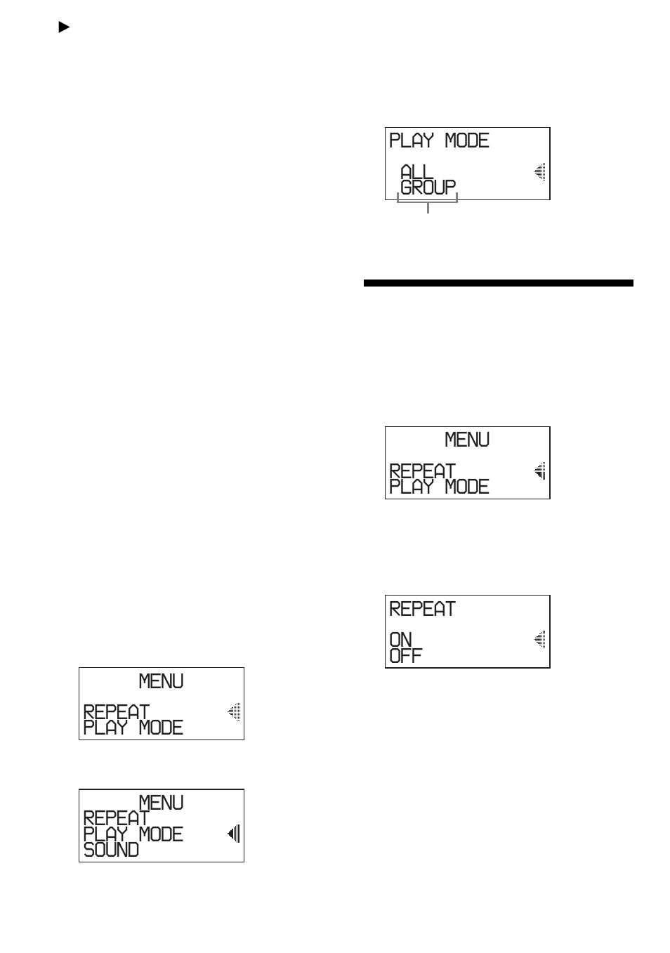 Playback options, Playing tracks repeatedly (repeat play), Playing tracks repeatedly | Play mode repeat menu, Sound play mode repeat menu, Group all play mode, Off on repeat | Sony D-NE506CK User Manual | Page 18 / 40