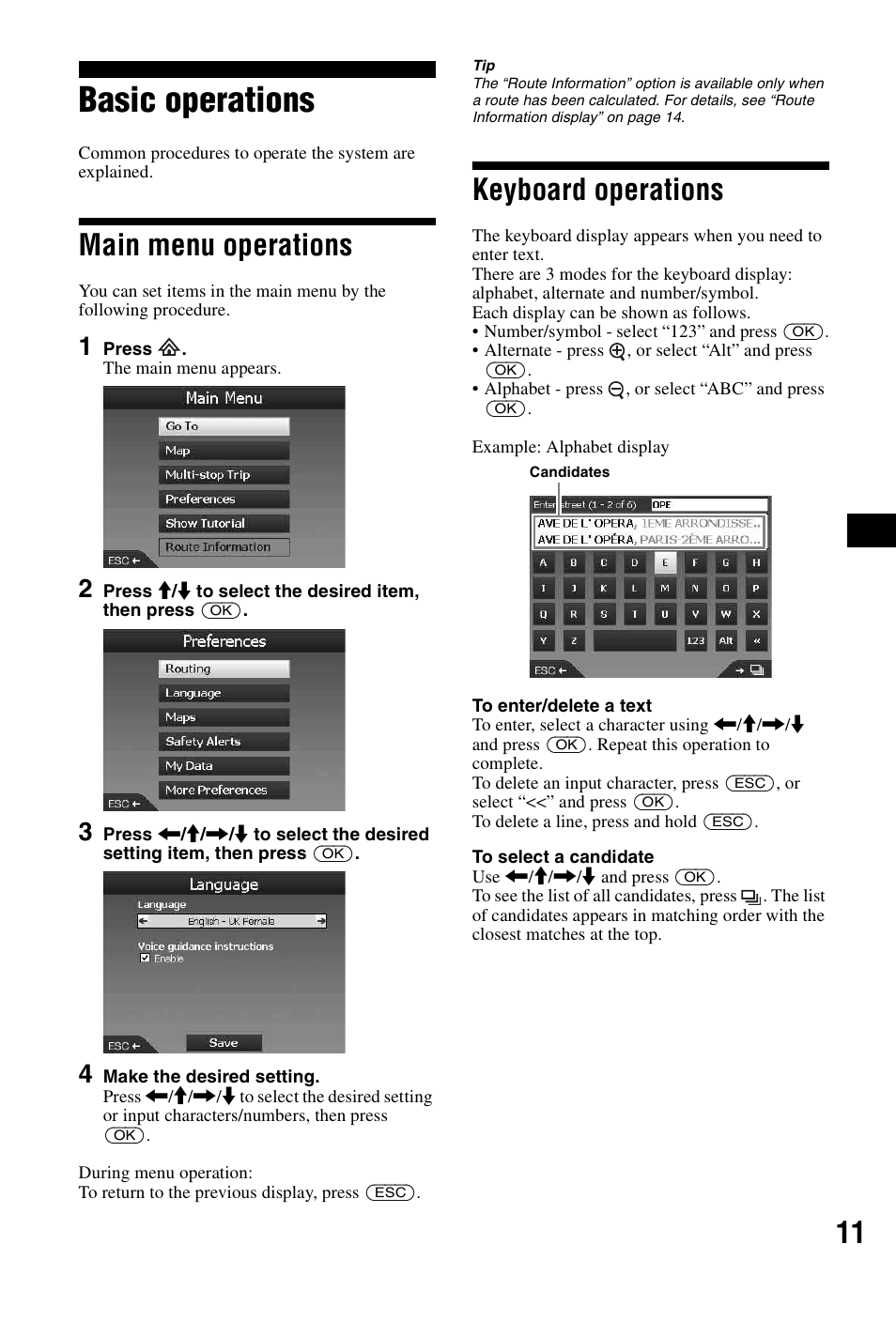Basic operations, Main menu operations, Keyboard operations | Main menu operations keyboard operations | Sony NVX-P1 User Manual | Page 11 / 204
