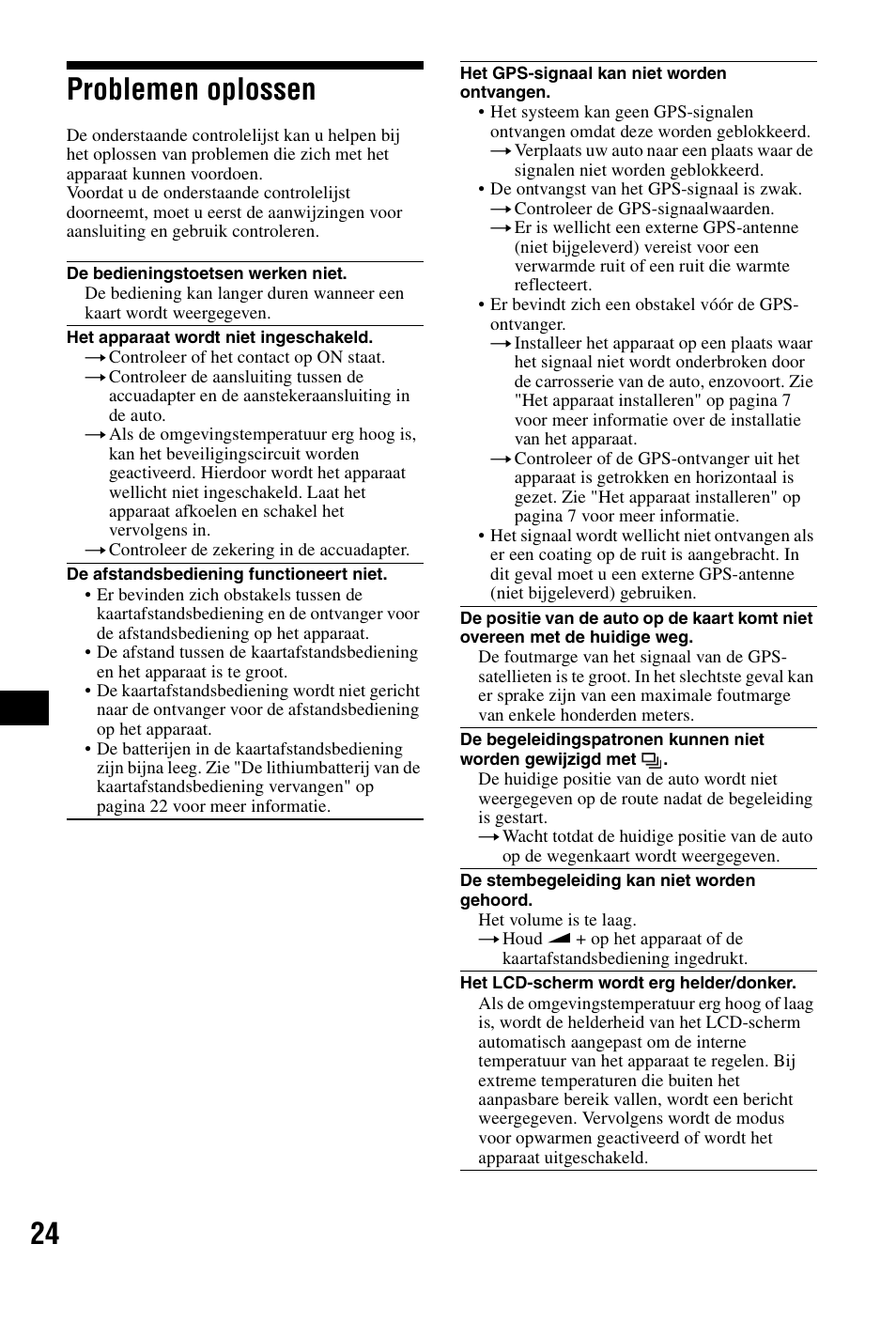 Problemen oplossen, 24 problemen oplossen | Sony NVX-P1 User Manual | Page 126 / 204