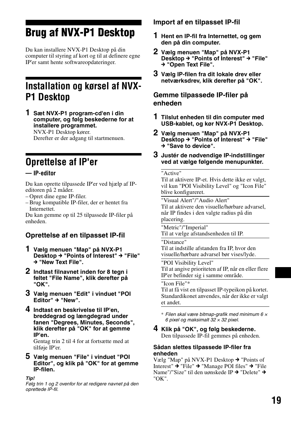 Brug af nvx-p1 desktop, Installation og kørsel af nvx- p1 desktop, Oprettelse af ip'er | Ip-editor, Installation og kørsel af nvx-p1, Desktop | Sony NVX-P1 User Manual | Page 195 / 204