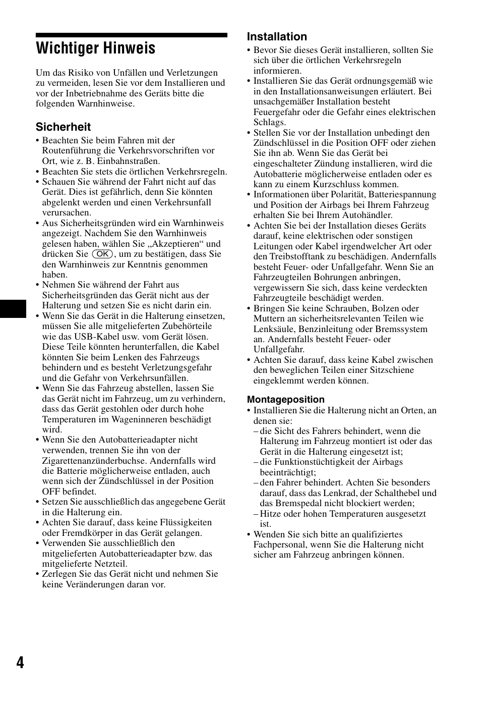 Wichtiger hinweis, 4wichtiger hinweis | Sony NVX-P1 User Manual | Page 28 / 204