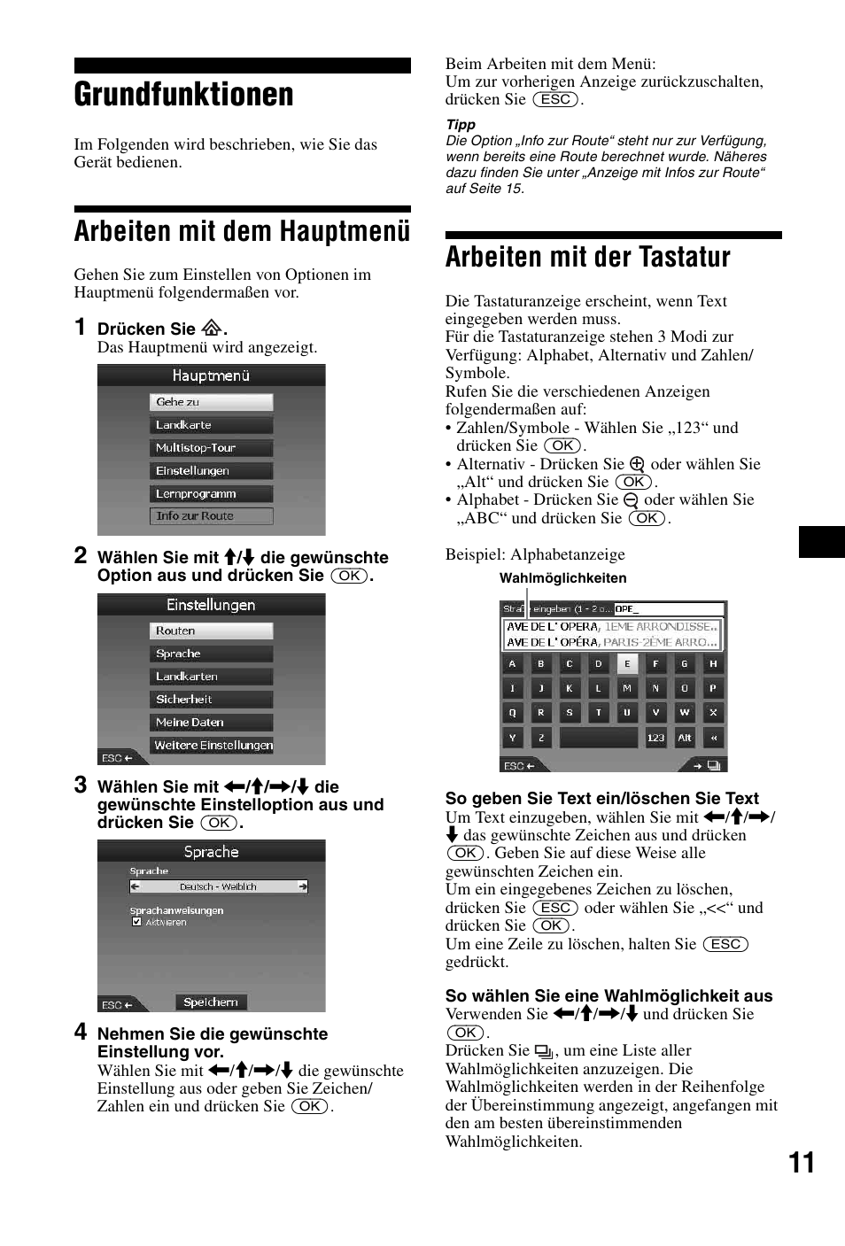 Grundfunktionen, Arbeiten mit dem hauptmenü, Arbeiten mit der tastatur | Sony NVX-P1 User Manual | Page 35 / 204