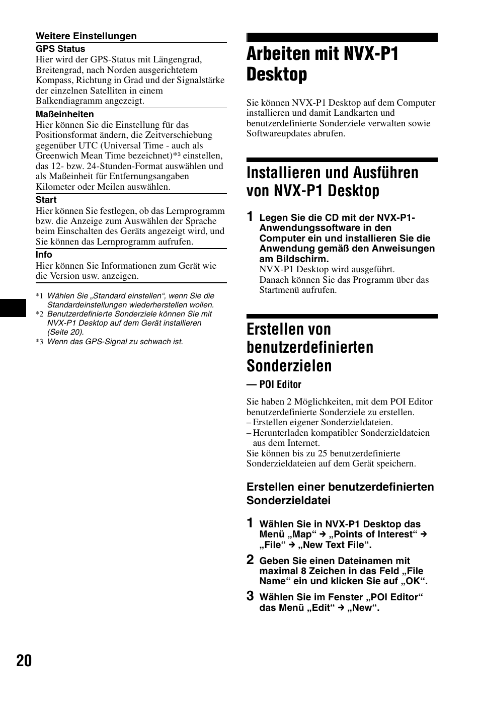 Arbeiten mit nvx-p1 desktop, Installieren und ausführen von nvx-p1 desktop, Erstellen von benutzerdefinierten sonderzielen | Poi editor, Installieren und ausführen von nvx-p1, Desktop | Sony NVX-P1 User Manual | Page 44 / 204