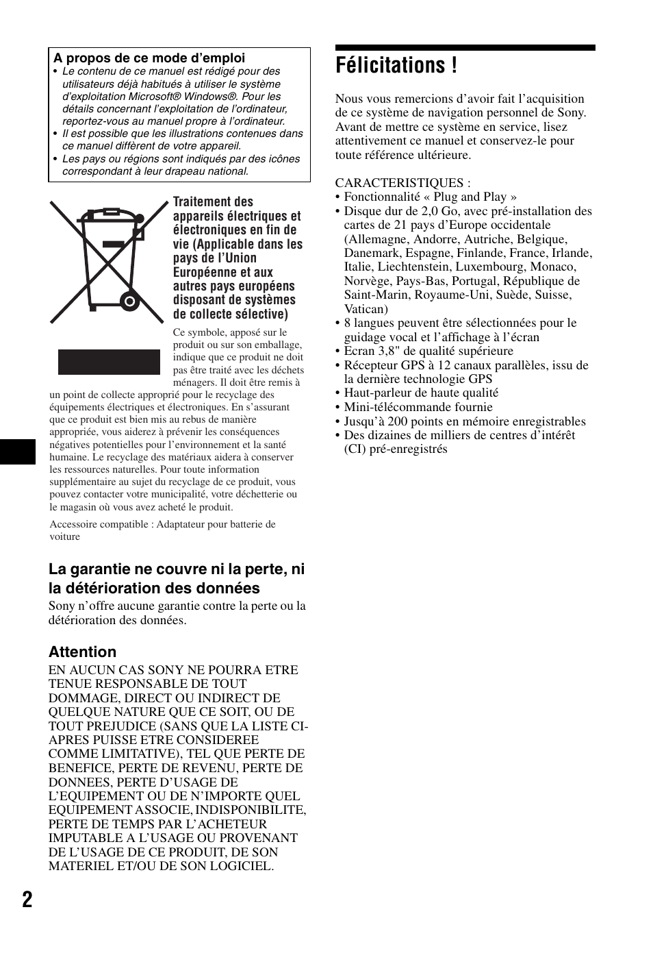 Félicitations | Sony NVX-P1 User Manual | Page 52 / 204