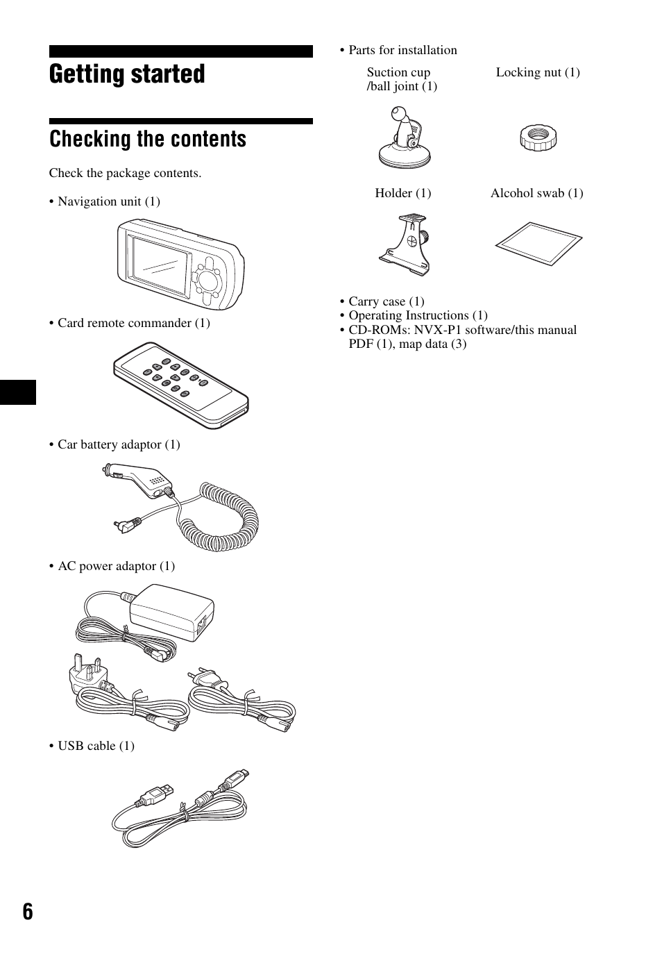 Getting started, Checking the contents | Sony NVX-P1 User Manual | Page 6 / 204