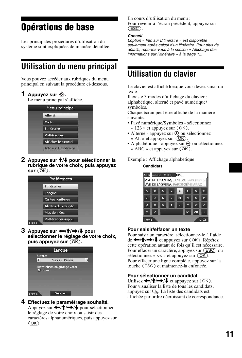 Opérations de base, Utilisation du menu principal, Utilisation du clavier | Sony NVX-P1 User Manual | Page 61 / 204