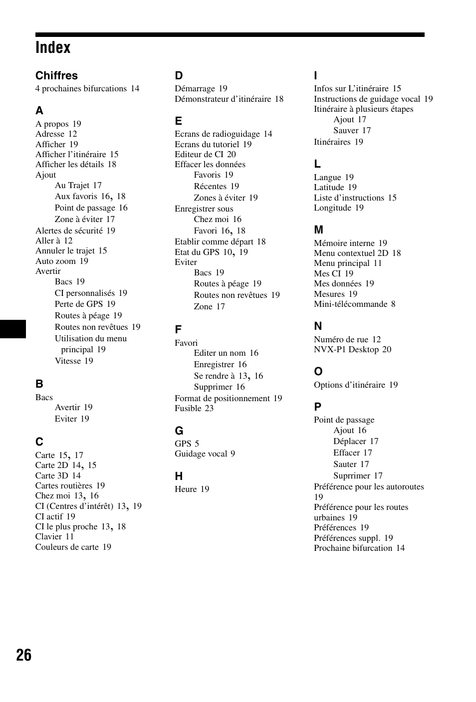 Index, 26 index | Sony NVX-P1 User Manual | Page 76 / 204