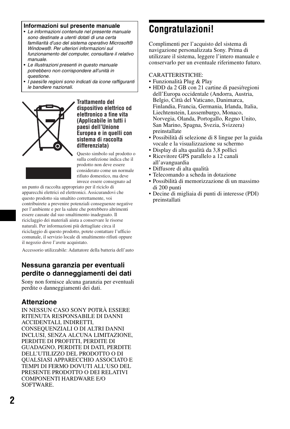 Congratulazioni | Sony NVX-P1 User Manual | Page 78 / 204