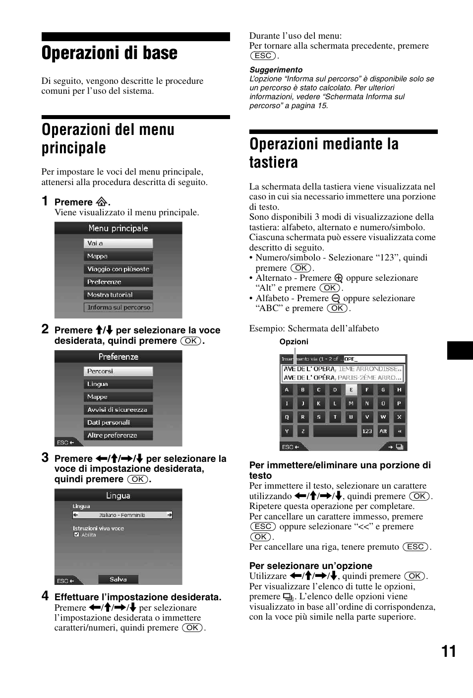 Operazioni di base, Operazioni del menu principale, Operazioni mediante la tastiera | Sony NVX-P1 User Manual | Page 87 / 204