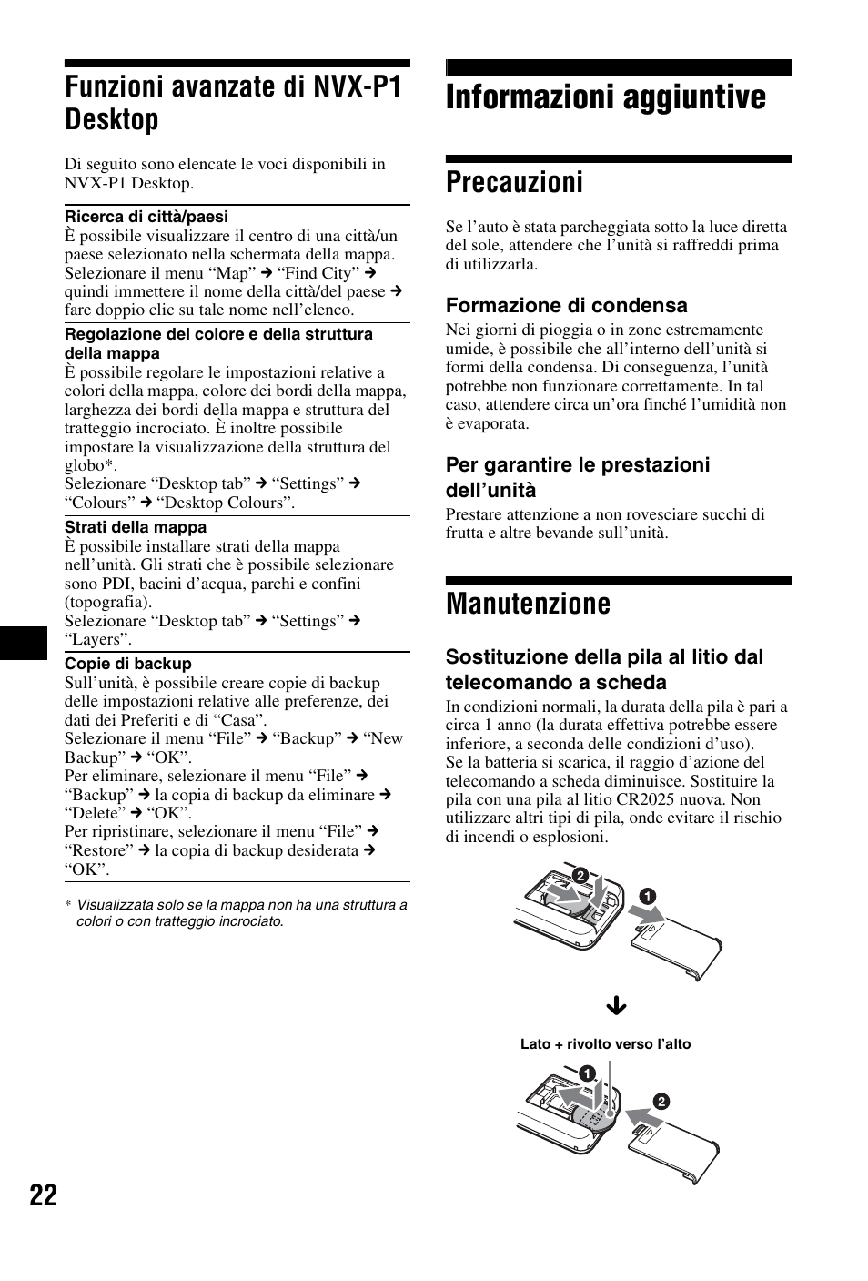 Funzioni avanzate di nvx-p1 desktop, Informazioni aggiuntive, Precauzioni | Manutenzione, Precauzioni manutenzione, 22 funzioni avanzate di nvx-p1 desktop | Sony NVX-P1 User Manual | Page 98 / 204