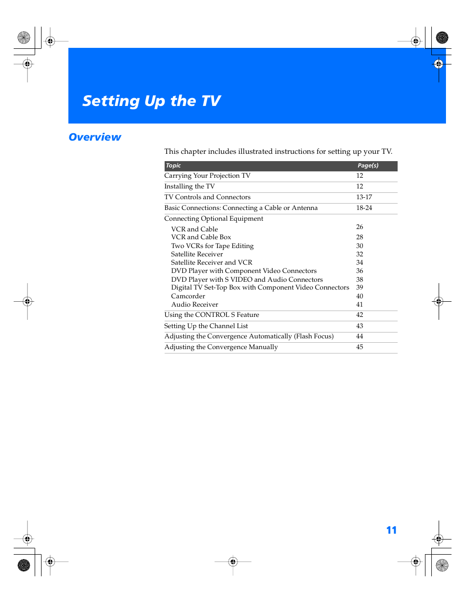 Setting up the tv, Overview | Sony KP- 57WV600 User Manual | Page 12 / 101