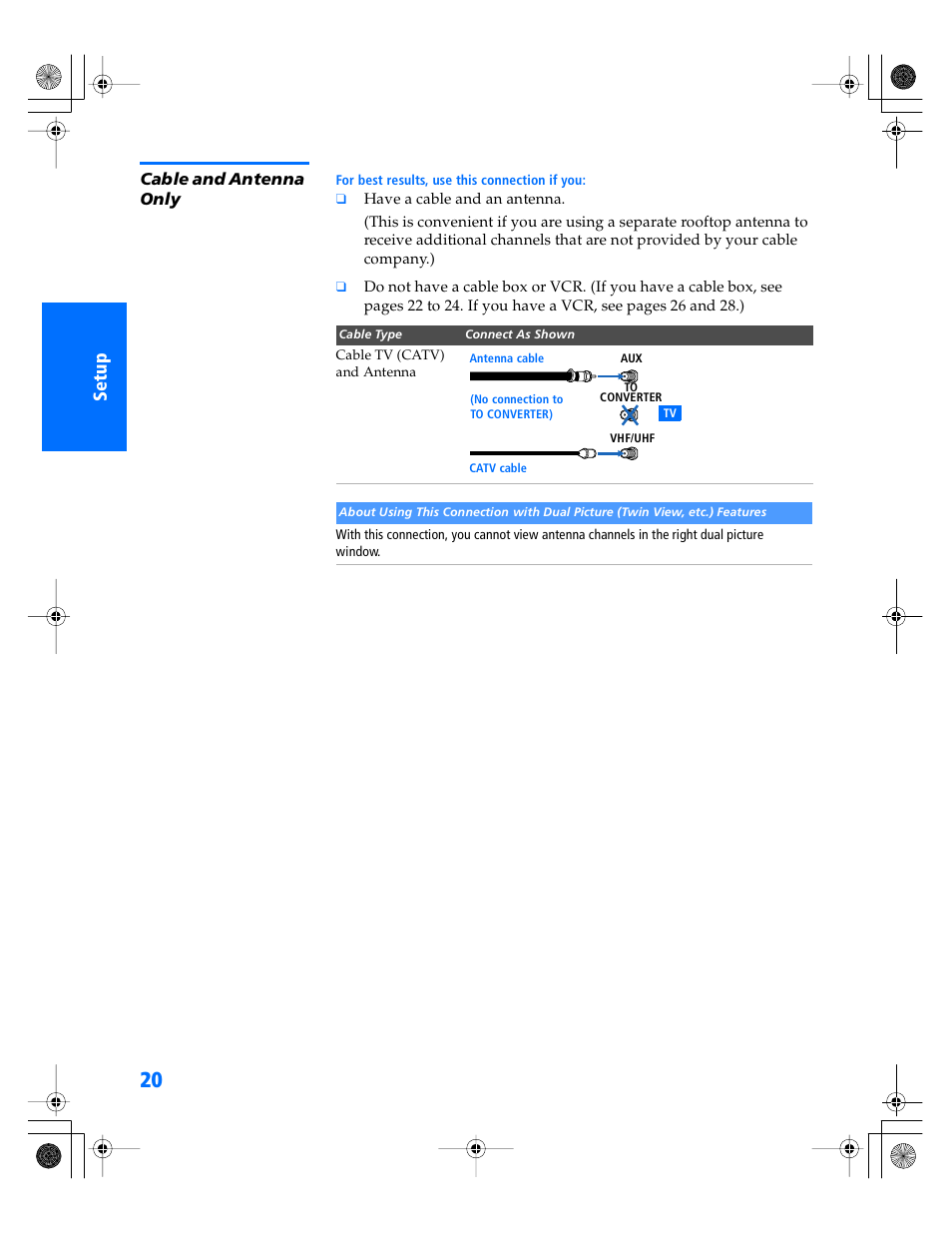 Cable and antenna only | Sony KP- 57WV600 User Manual | Page 21 / 101