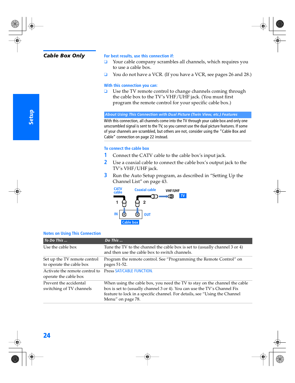 Cable box only | Sony KP- 57WV600 User Manual | Page 25 / 101