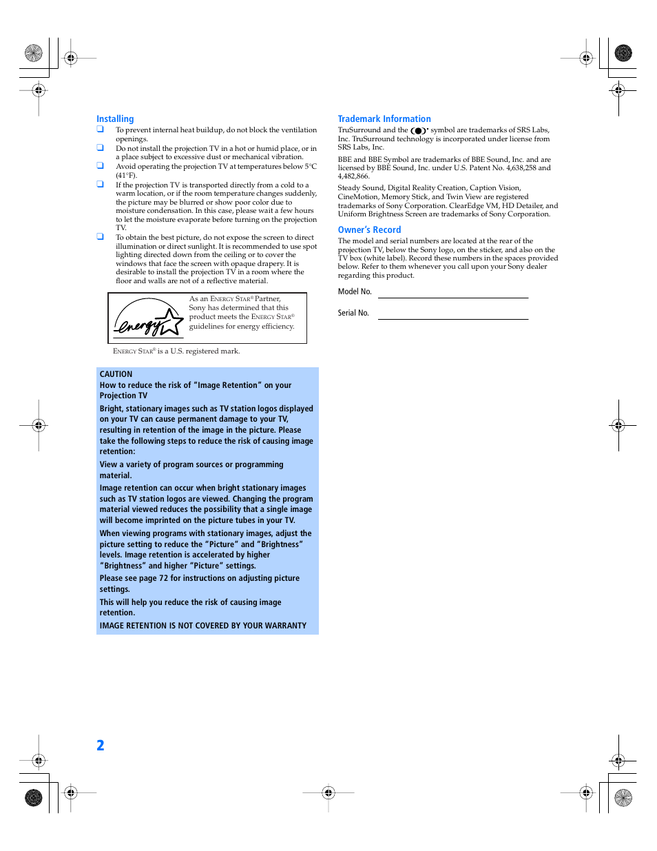 Sony KP- 57WV600 User Manual | Page 3 / 101