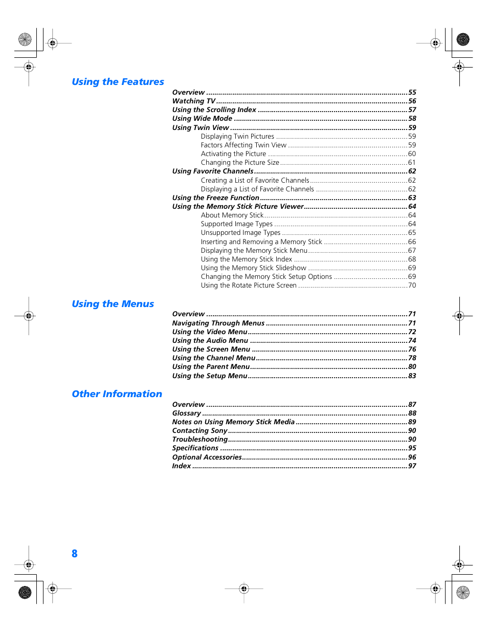 Sony KP- 57WV600 User Manual | Page 9 / 101