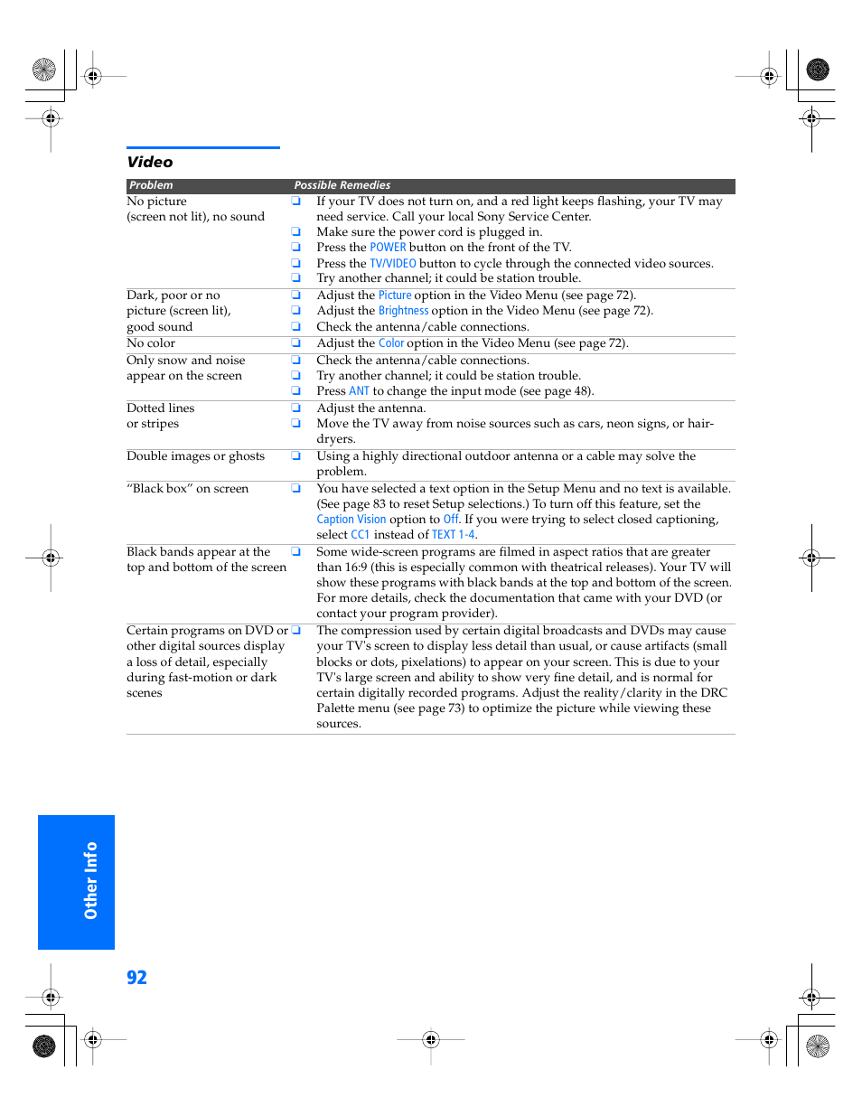 Video | Sony KP- 57WV600 User Manual | Page 93 / 101