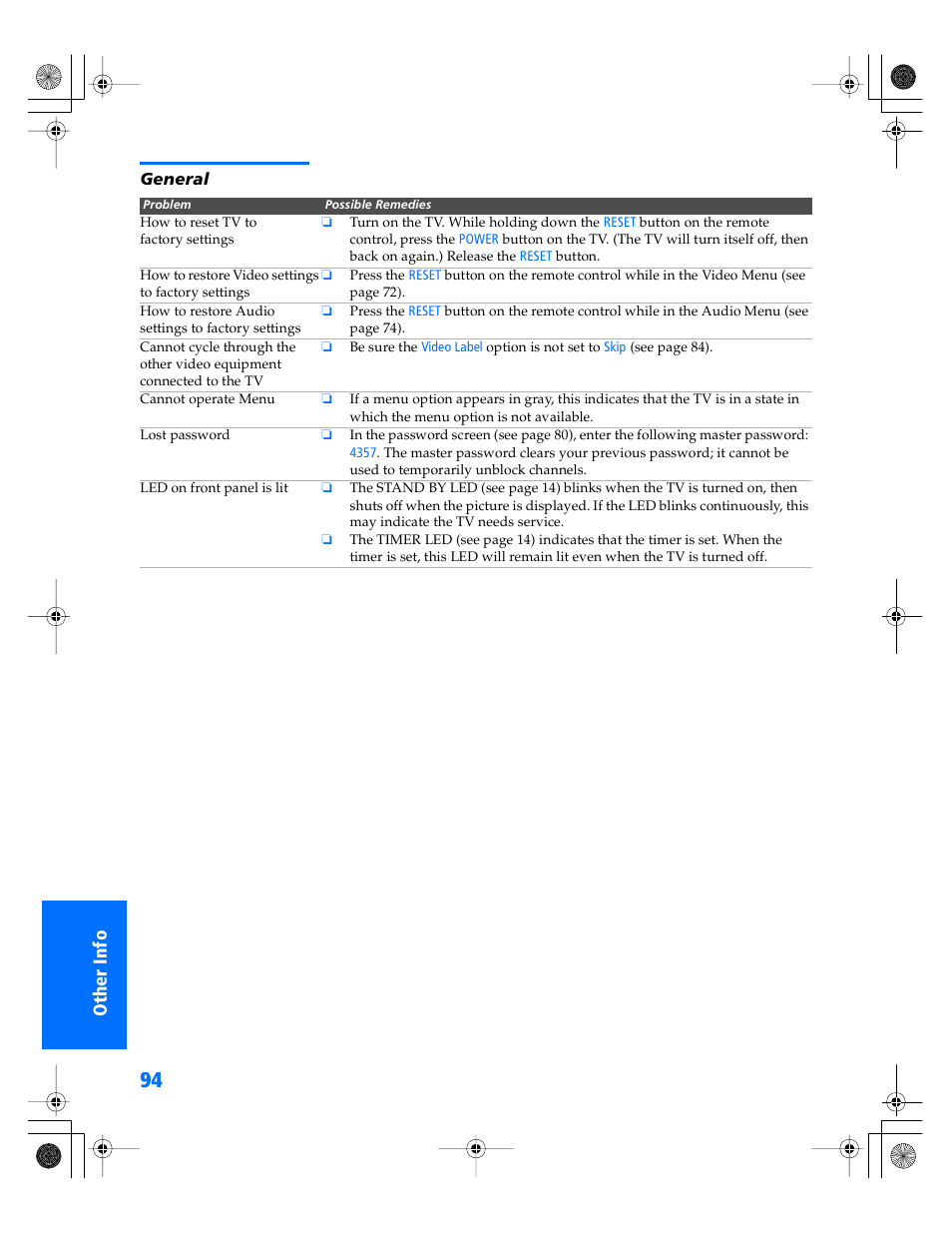 General | Sony KP- 57WV600 User Manual | Page 95 / 101
