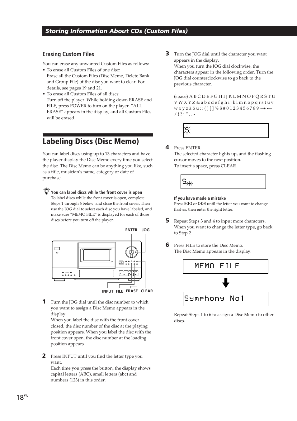 S y 1, Storing information about cds (custom files) | Sony CDP-CX153 User Manual | Page 18 / 93