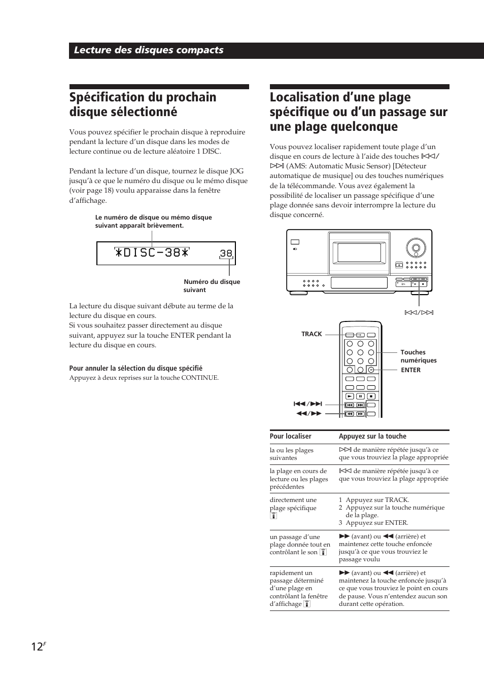 Spécification du prochain disque sélectionné, Lecture des disques compacts | Sony CDP-CX153 User Manual | Page 35 / 93