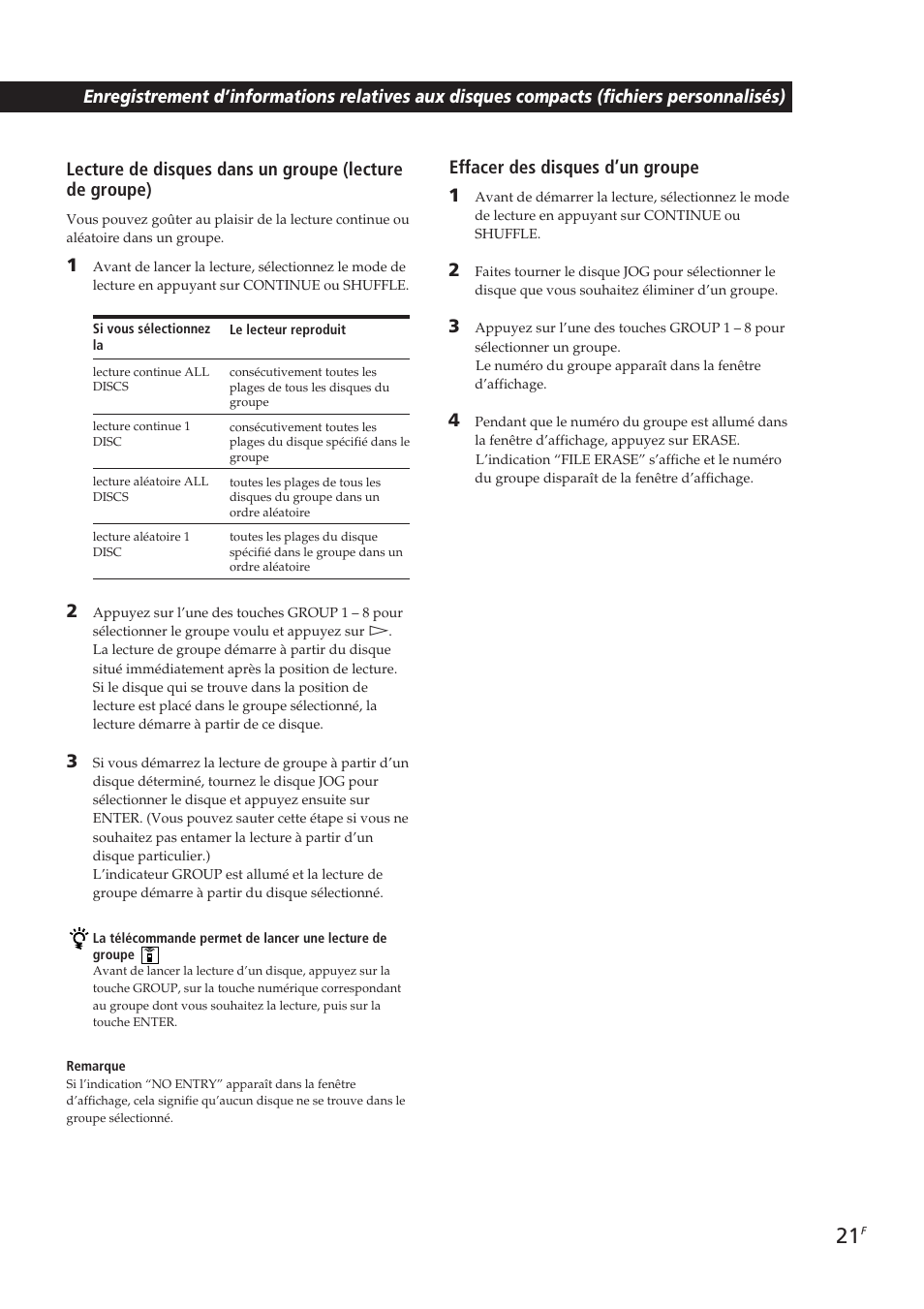 Effacer des disques d’un groupe 1 | Sony CDP-CX153 User Manual | Page 44 / 93