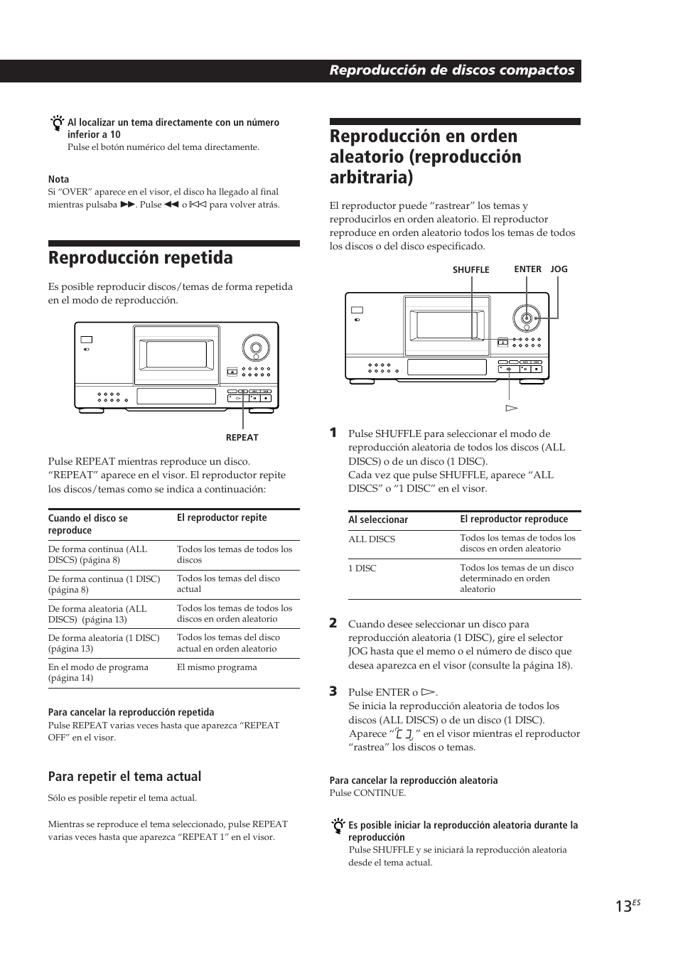 Reproducción repetida, Para repetir el tema actual | Sony CDP-CX153 User Manual | Page 59 / 93