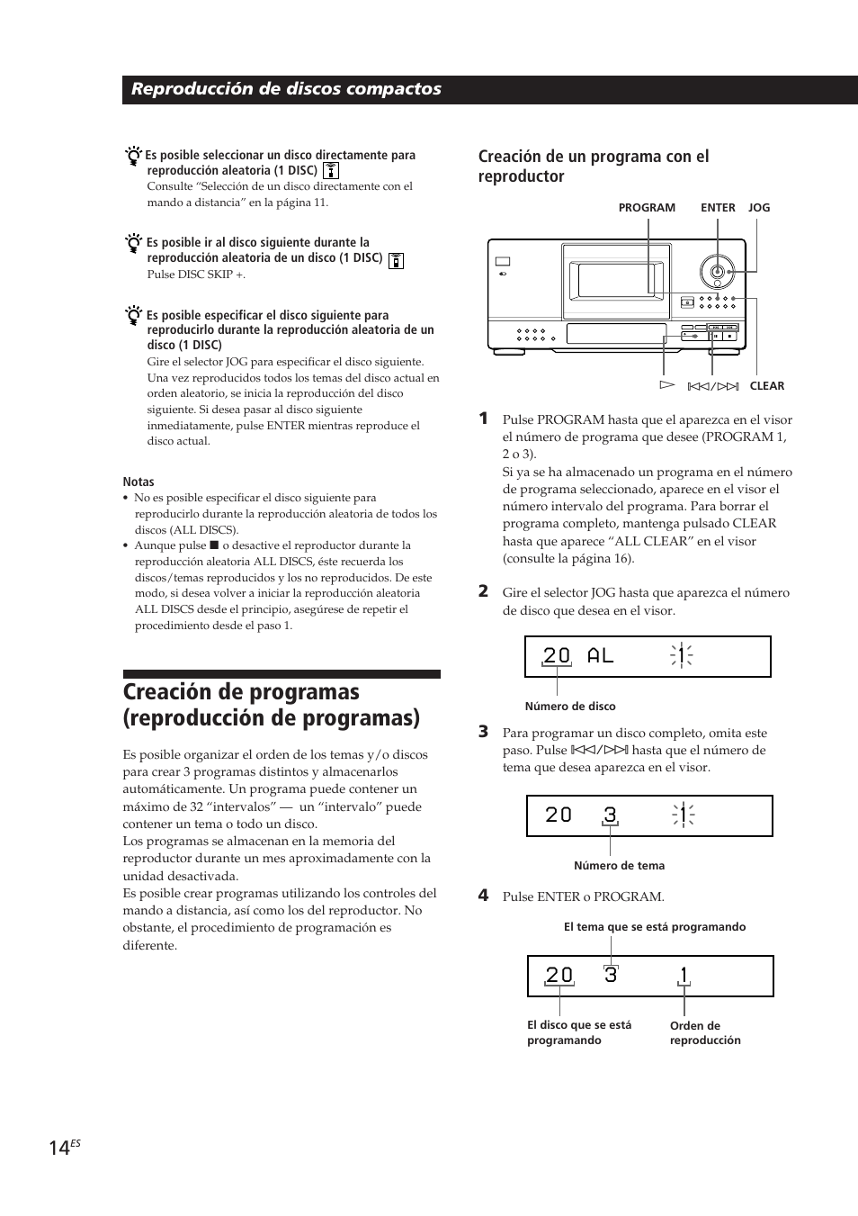 Creación de programas (reproducción de programas), 01 a l, Reproducción de discos compactos | Creación de un programa con el reproductor | Sony CDP-CX153 User Manual | Page 60 / 93