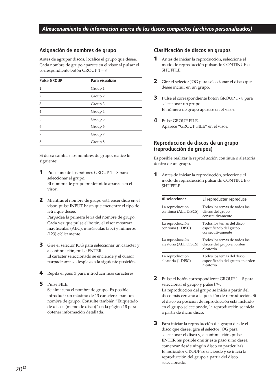 Clasificación de discos en grupos 1, Asignación de nombres de grupo | Sony CDP-CX153 User Manual | Page 66 / 93