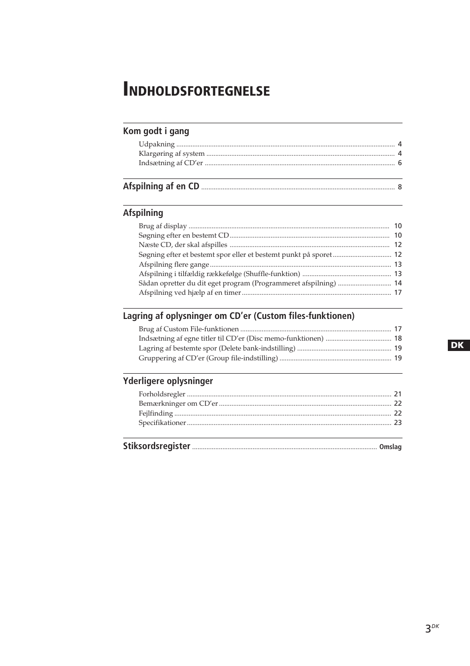 Ndholdsfortegnelse | Sony CDP-CX153 User Manual | Page 72 / 93