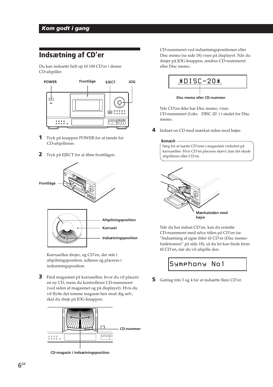 Indsætning af cd’er, S y 1, Kom godt i gang | Sony CDP-CX153 User Manual | Page 75 / 93