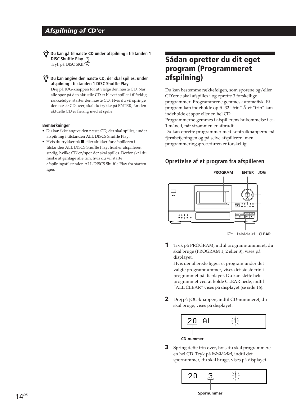 01 a l, Afspilning af cd’er, Oprettelse af et program fra afspilleren | Sony CDP-CX153 User Manual | Page 83 / 93