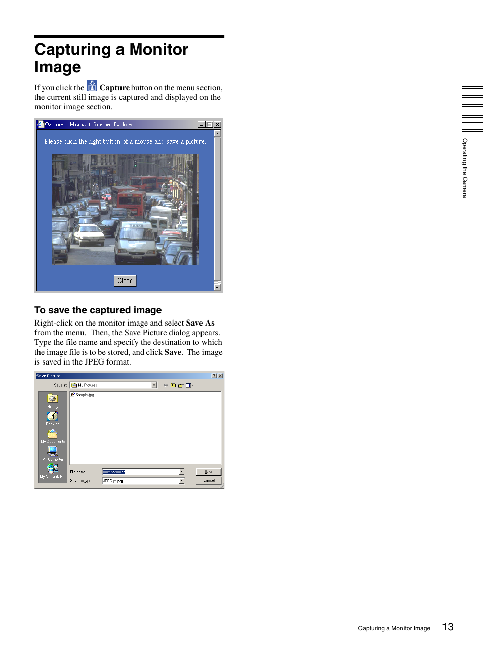 Capturing a monitor image | Sony SNC-CS3N User Manual | Page 13 / 52