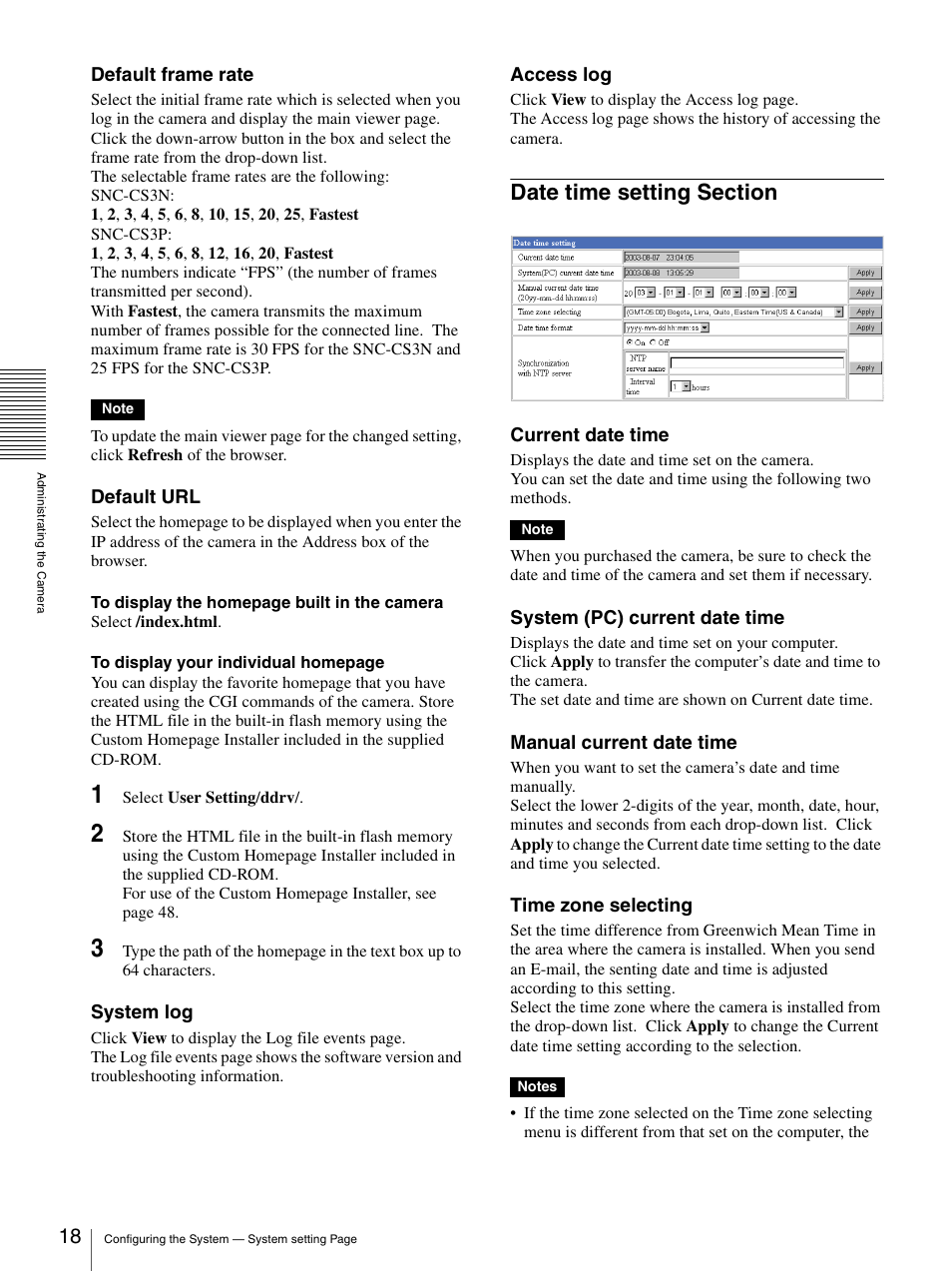 Date time setting section | Sony SNC-CS3N User Manual | Page 18 / 52