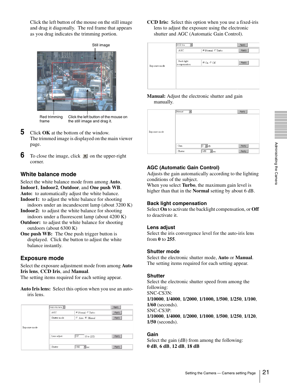 White balance mode, Exposure mode | Sony SNC-CS3N User Manual | Page 21 / 52