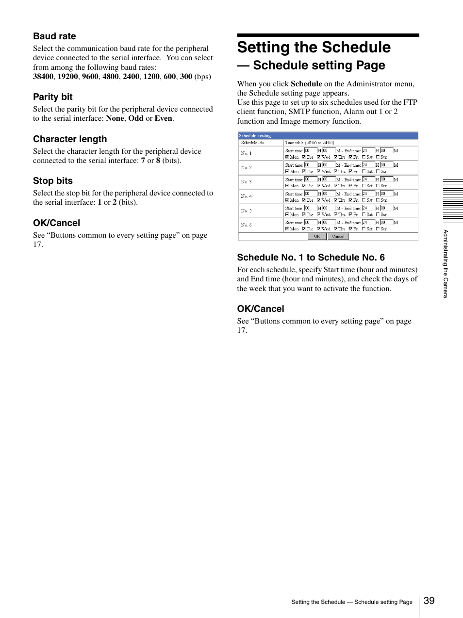 Setting the schedule, Schedule setting page | Sony SNC-CS3N User Manual | Page 39 / 52